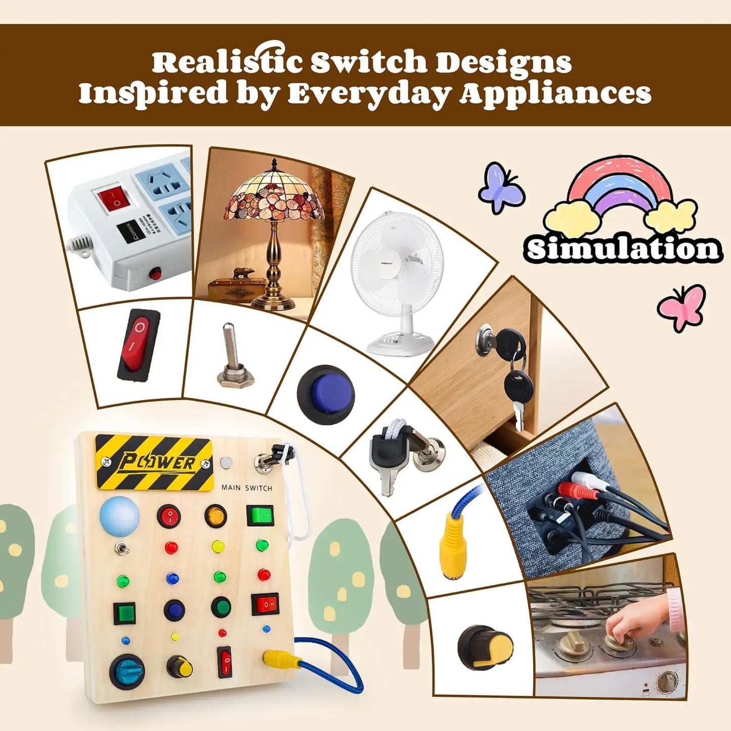 Montessori Wooden Busy Board with Sensory Activities for Toddlers