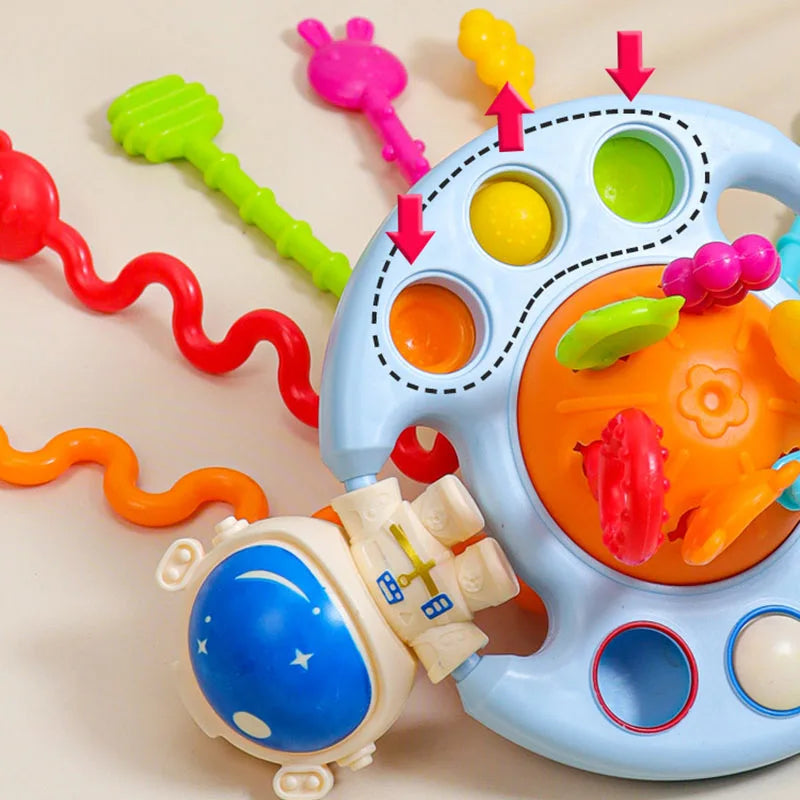 Baby Montessori Pull String Sensory Toys – Teething & Activity Silicone Toys for 6-12 Months