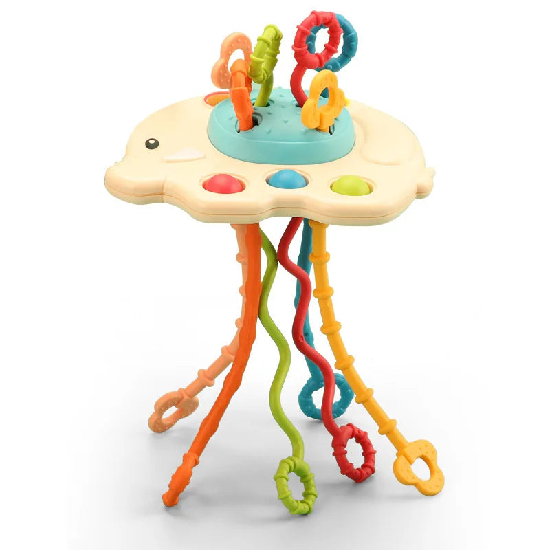 Baby Montessori Pull String Sensory Toys – Teething & Activity Silicone Toys for 6-12 Months
