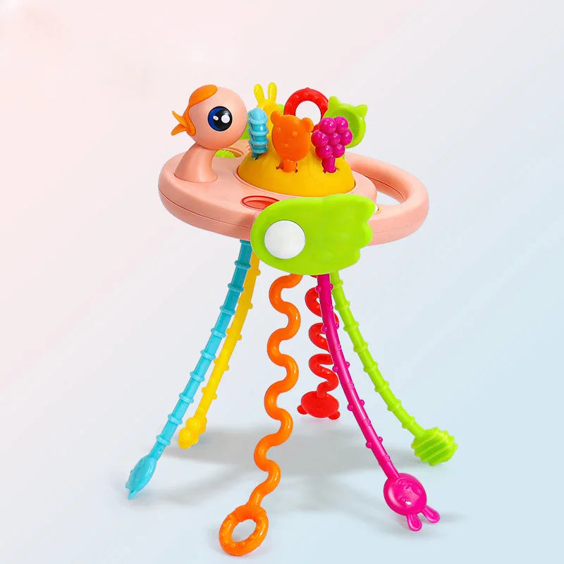 Baby Montessori Pull String Sensory Toys – Teething & Activity Silicone Toys for 6-12 Months
