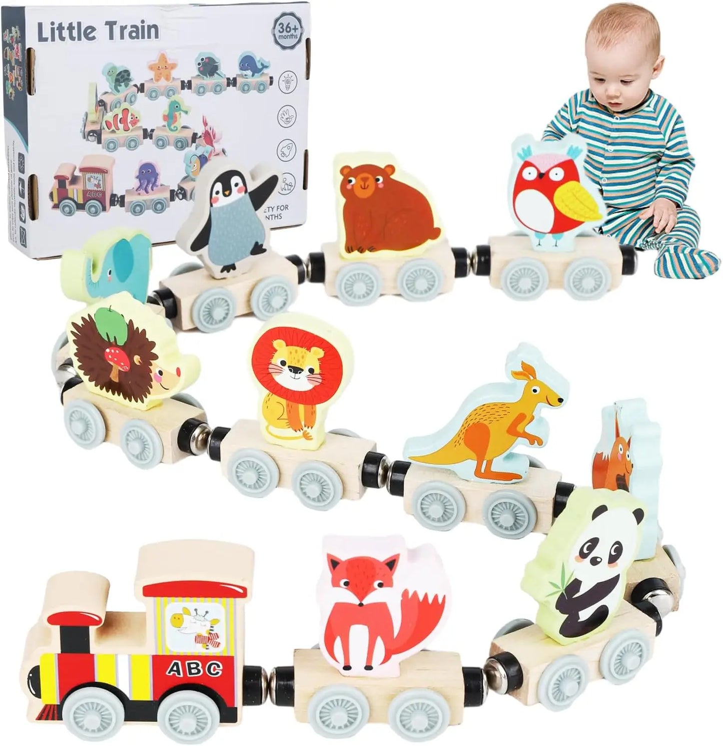 Montessori Magnetic Wooden Train Toy – Early Educational Animal Sorting Learning Set for Kids