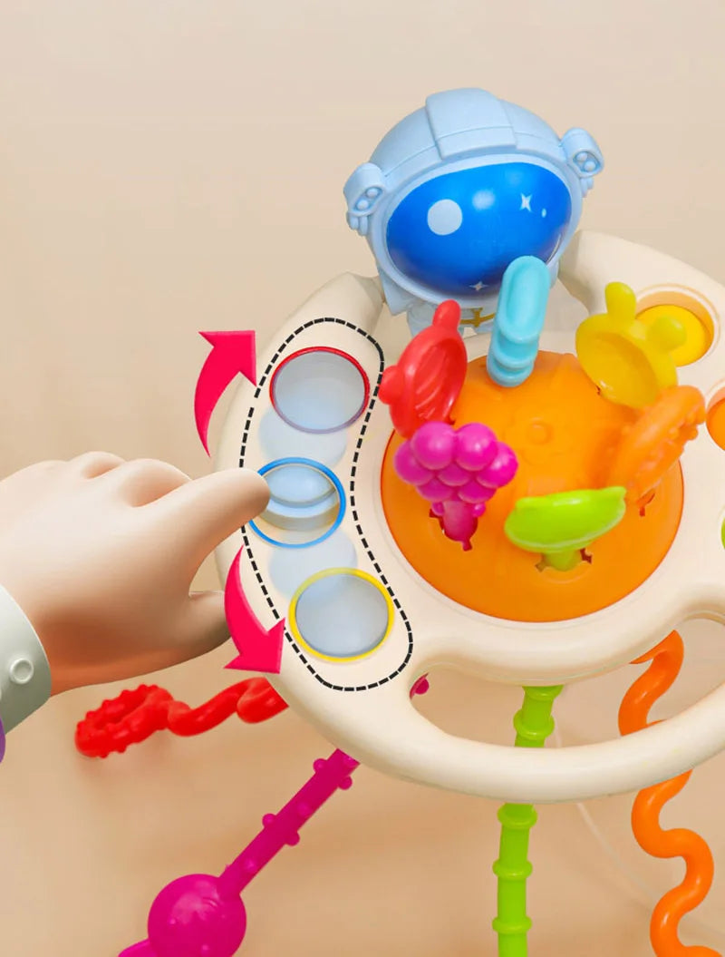 Baby Montessori Pull String Sensory Toys – Teething & Activity Silicone Toys for 6-12 Months