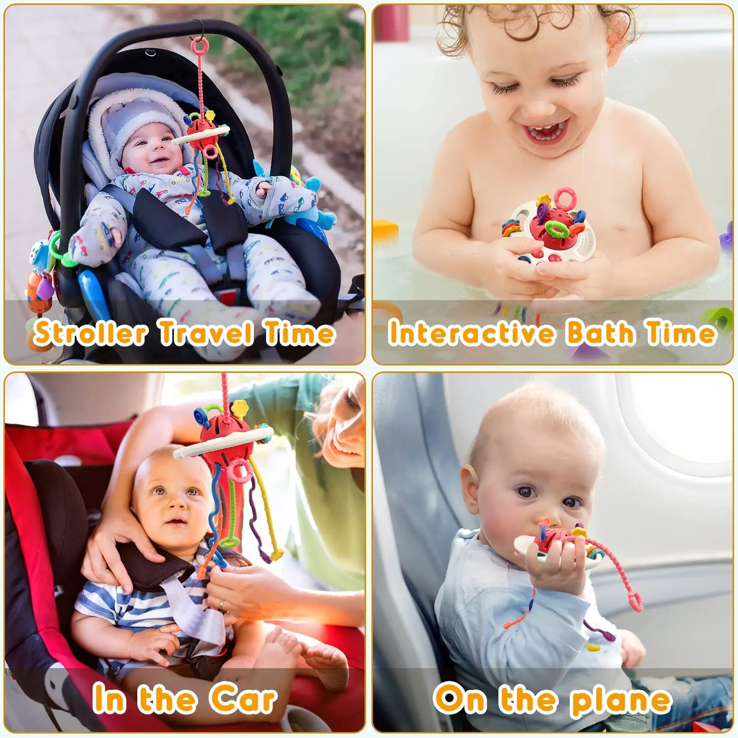 Baby Montessori Pull String Sensory Toys – Teething & Activity Silicone Toys for 6-12 Months