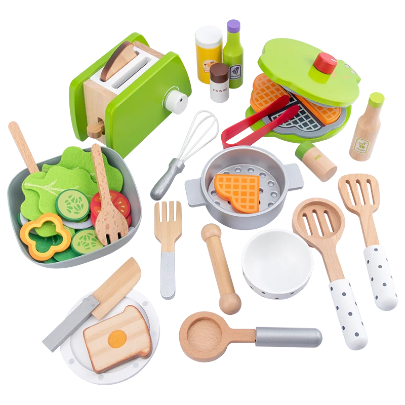 Wooden Kids Kitchen Set – Pretend Play with Pots & Food