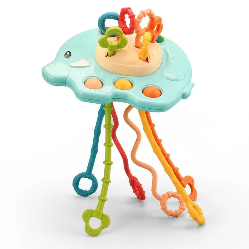 Baby Montessori Pull String Sensory Toys – Teething & Activity Silicone Toys for 6-12 Months