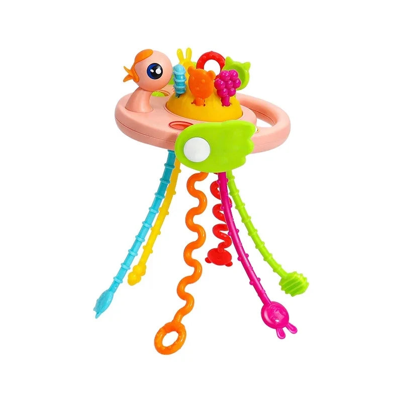 Baby Montessori Pull String Sensory Toys – Teething & Activity Silicone Toys for 6-12 Months