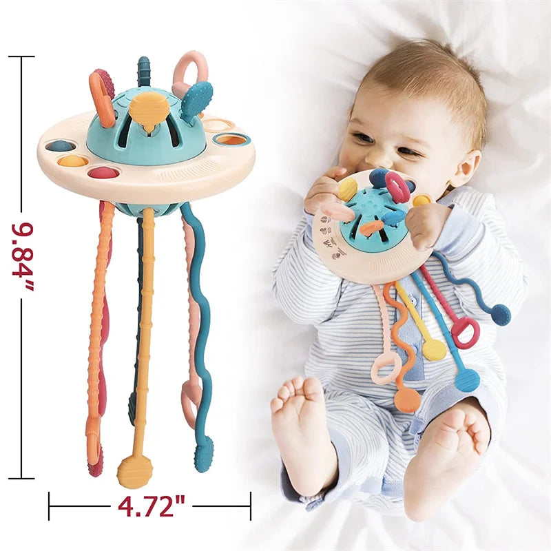 Baby Montessori Pull String Sensory Toys – Teething & Activity Silicone Toys for 6-12 Months