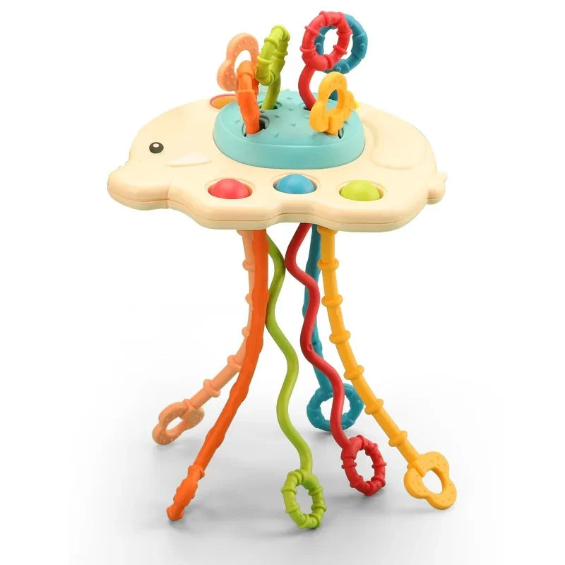 Baby Montessori Pull String Sensory Toys – Teething & Activity Silicone Toys for 6-12 Months