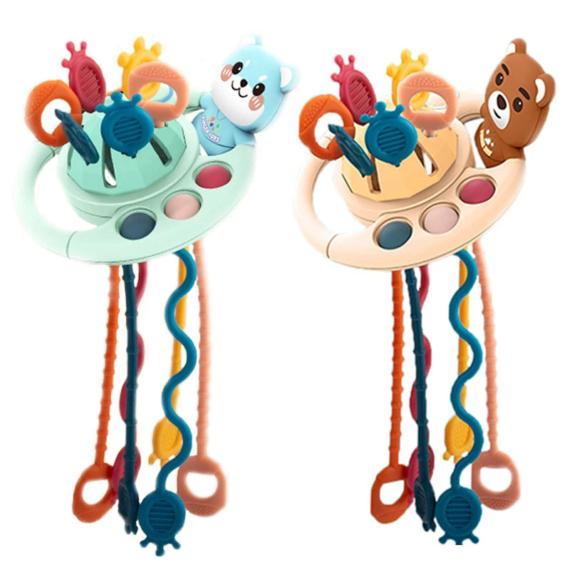 Baby Montessori Pull String Sensory Toys – Teething & Activity Silicone Toys for 6-12 Months