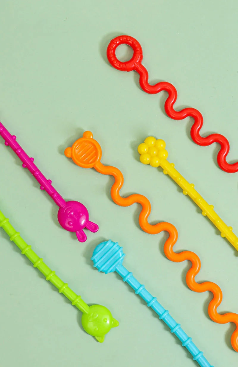 Baby Montessori Pull String Sensory Toys – Teething & Activity Silicone Toys for 6-12 Months