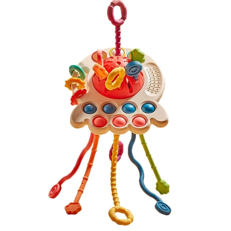 Baby Montessori Pull String Sensory Toys – Teething & Activity Silicone Toys for 6-12 Months