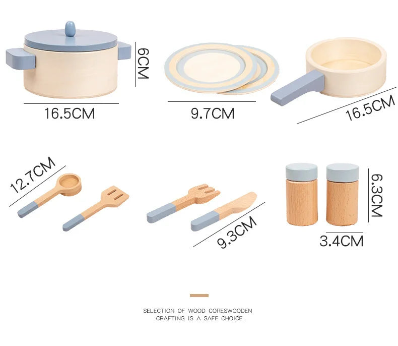 Wooden Mini Kitchen Playset – Pretend Cookware for Kids