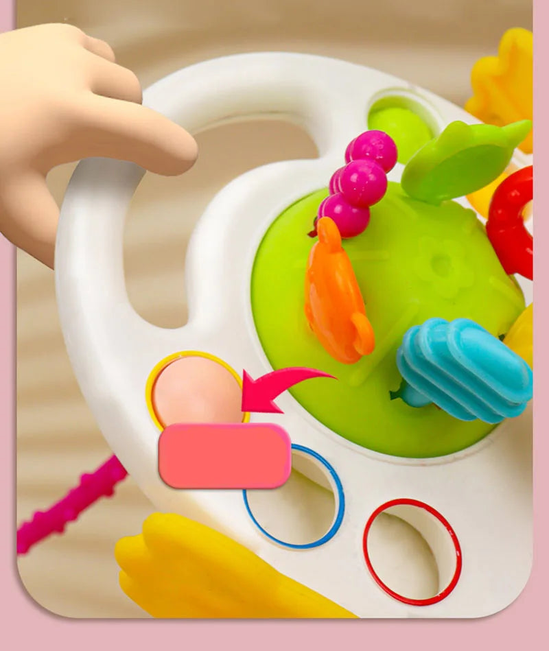 Baby Montessori Pull String Sensory Toys – Teething & Activity Silicone Toys for 6-12 Months