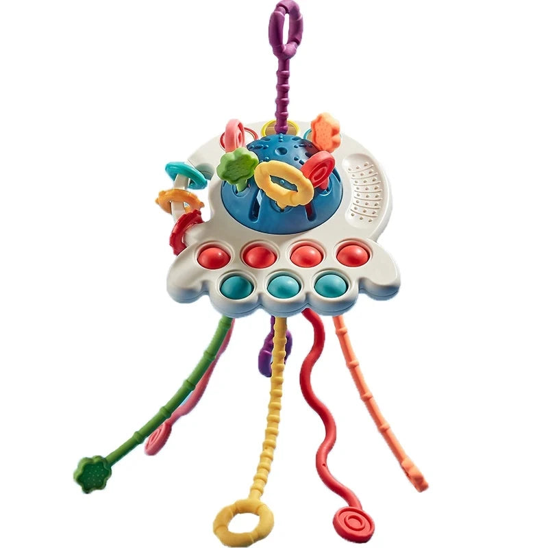 Baby Montessori Pull String Sensory Toys – Teething & Activity Silicone Toys for 6-12 Months