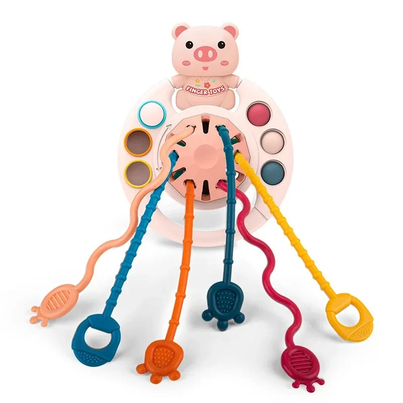 Baby Montessori Pull String Sensory Toys – Teething & Activity Silicone Toys for 6-12 Months