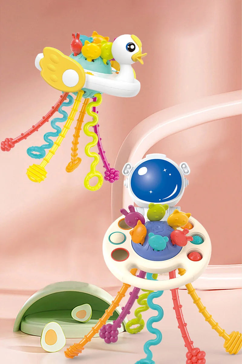 Baby Montessori Pull String Sensory Toys – Teething & Activity Silicone Toys for 6-12 Months