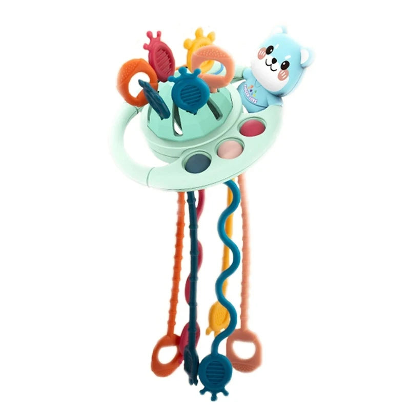 Baby Montessori Pull String Sensory Toys – Teething & Activity Silicone Toys for 6-12 Months