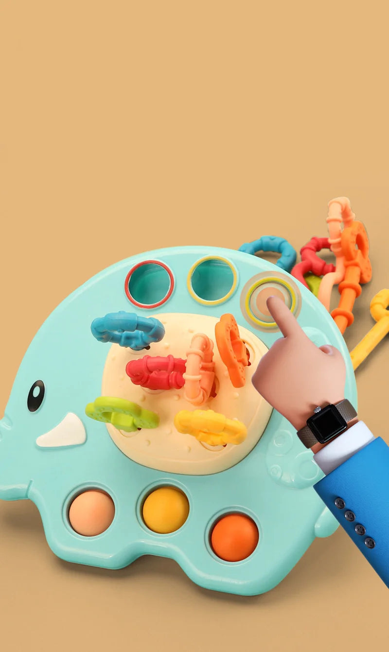 Baby Montessori Pull String Sensory Toys – Teething & Activity Silicone Toys for 6-12 Months