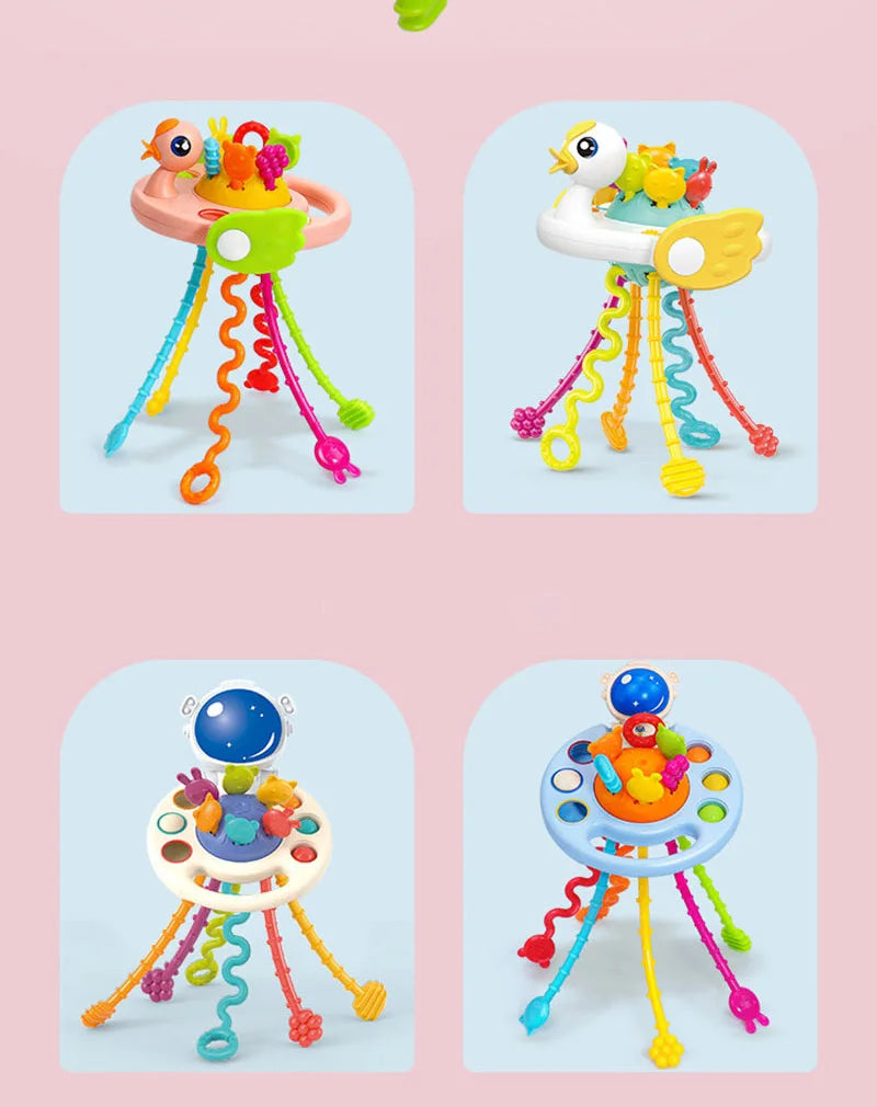 Baby Montessori Pull String Sensory Toys – Teething & Activity Silicone Toys for 6-12 Months