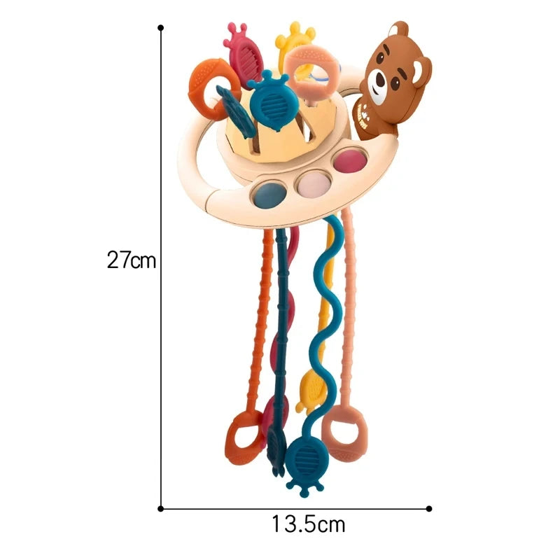 Baby Montessori Pull String Sensory Toys – Teething & Activity Silicone Toys for 6-12 Months