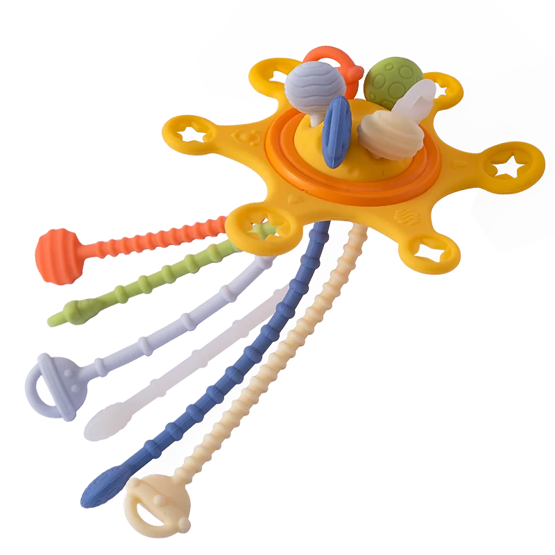 Baby Montessori Pull String Sensory Toys – Teething & Activity Silicone Toys for 6-12 Months