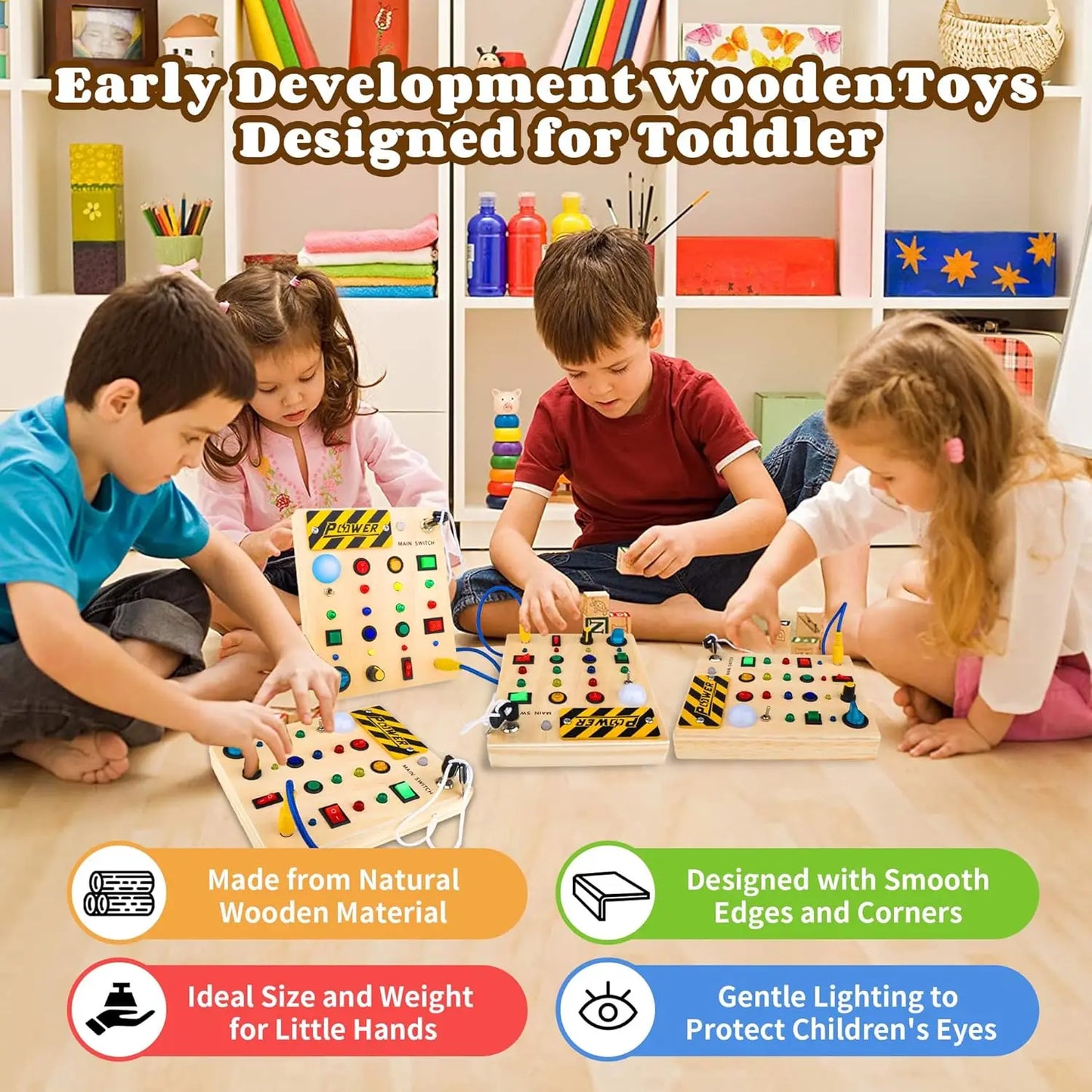 Montessori Wooden Busy Board with Sensory Activities for Toddlers