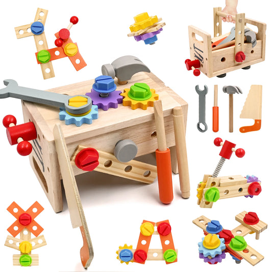 Wooden Tool Set for Kids, 29 Pcs Montessori Toddler Toys with Tool Box