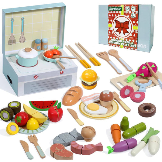 Wooden Play Food Set – 78PCS Kitchen Toy for Kids