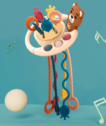 Baby Montessori Pull String Sensory Toys – Teething & Activity Silicone Toys for 6-12 Months