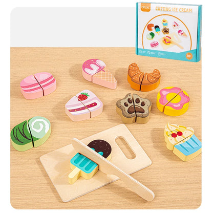 Wooden Montessori Cutting Set – Fruits, Food & Ice Cream