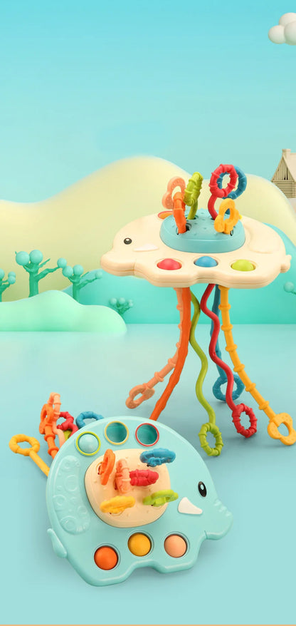 Baby Montessori Pull String Sensory Toys – Teething & Activity Silicone Toys for 6-12 Months