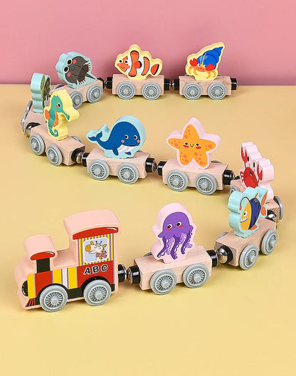 Montessori Magnetic Wooden Train Toy – Early Educational Animal Sorting Learning Set for Kids