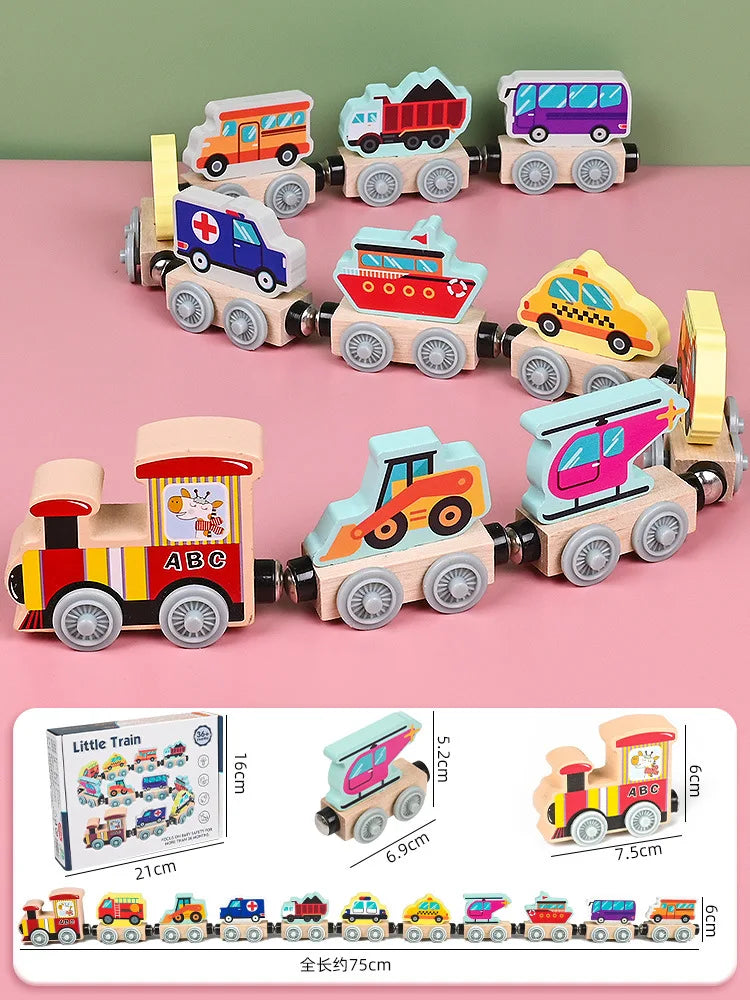 Montessori Magnetic Wooden Train Toy – Early Educational Animal Sorting Learning Set for Kids