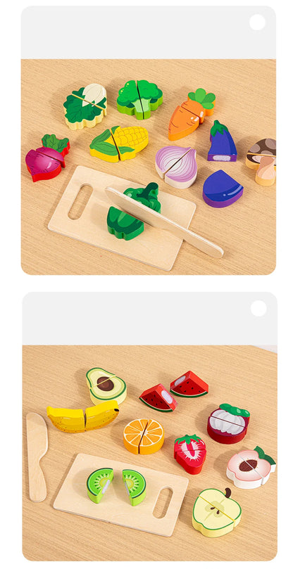 Wooden Montessori Cutting Set – Fruits, Food & Ice Cream