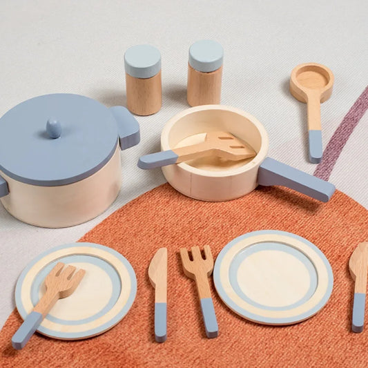 Wooden Mini Kitchen Playset – Pretend Cookware for Kids
