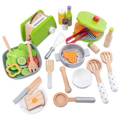 Wooden Kids Kitchen Set – Pretend Play with Pots & Food