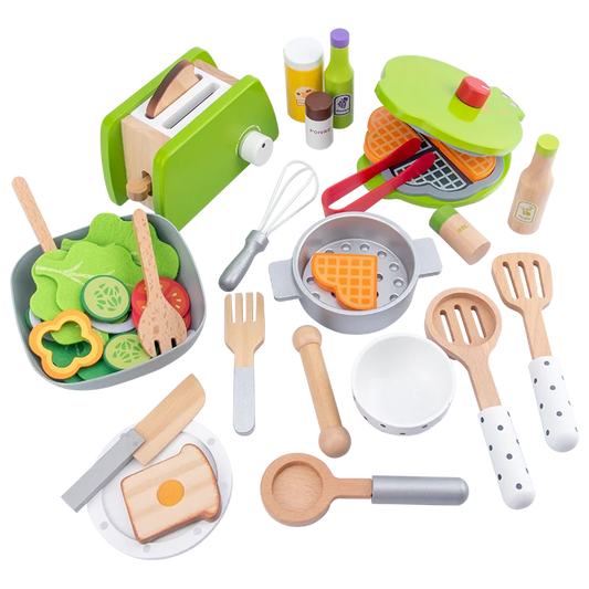 Wooden Kids Kitchen Set – Pretend Play with Pots & Food