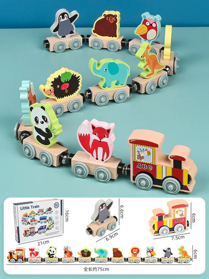 Montessori Magnetic Wooden Train Toy – Early Educational Animal Sorting Learning Set for Kids