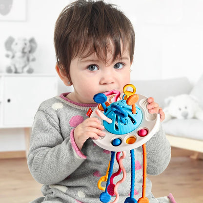 Baby Montessori Pull String Sensory Toys – Teething & Activity Silicone Toys for 6-12 Months