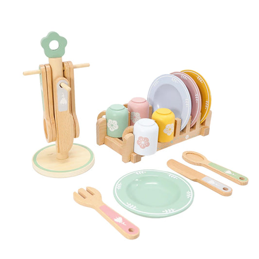 Wooden Kitchen and Tableware Playset for Kids