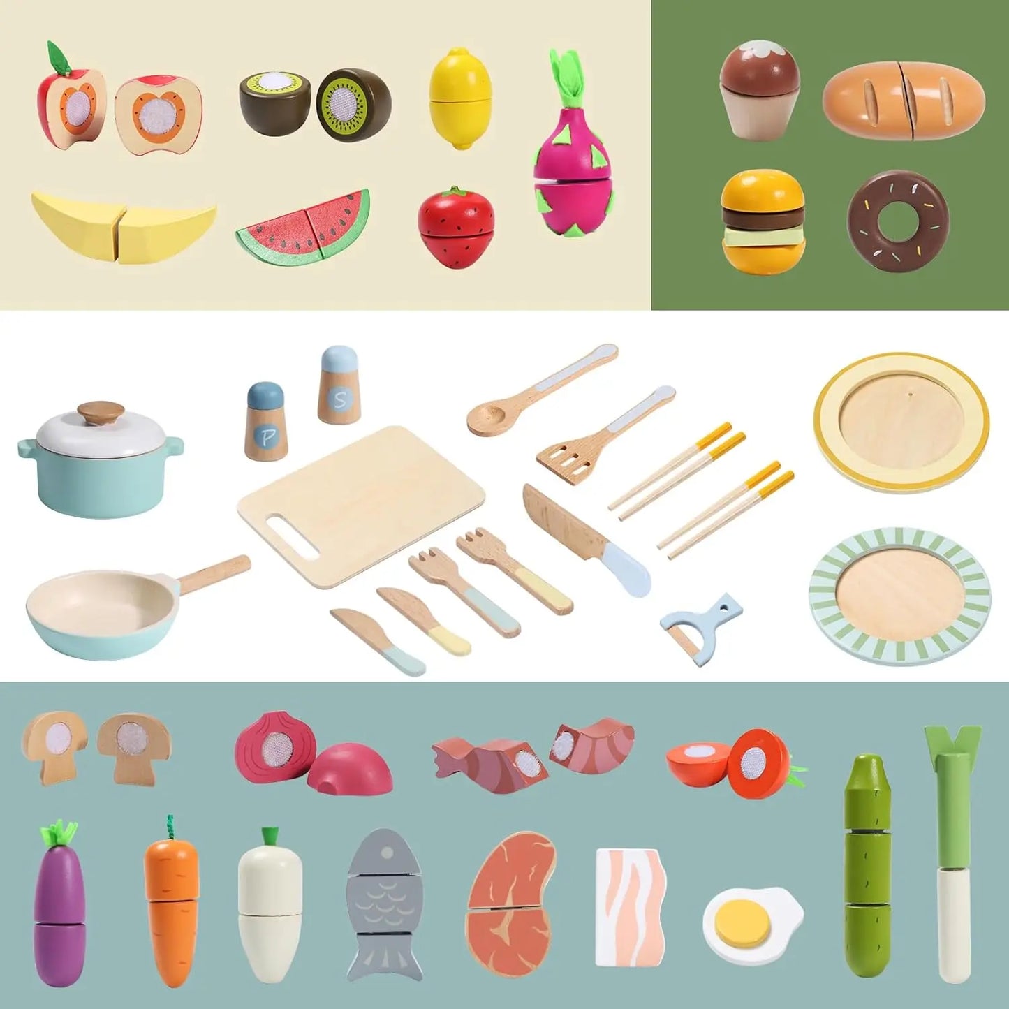 Wooden Play Food Set – 78PCS Kitchen Toy for Kids