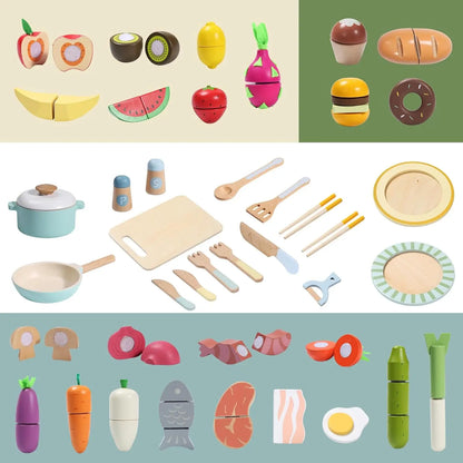 Wooden Play Food Set – 78PCS Kitchen Toy for Kids