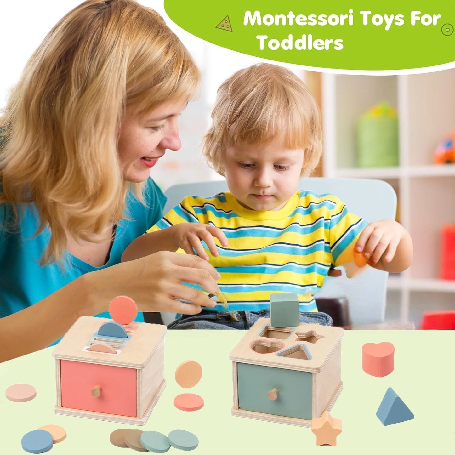Montessori Wooden Coin & Shape Box Educational Toy