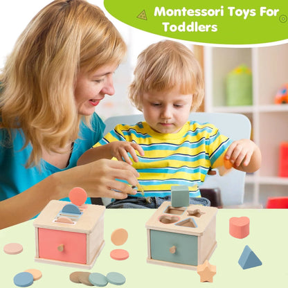 Montessori Wooden Coin & Shape Box Educational Toy