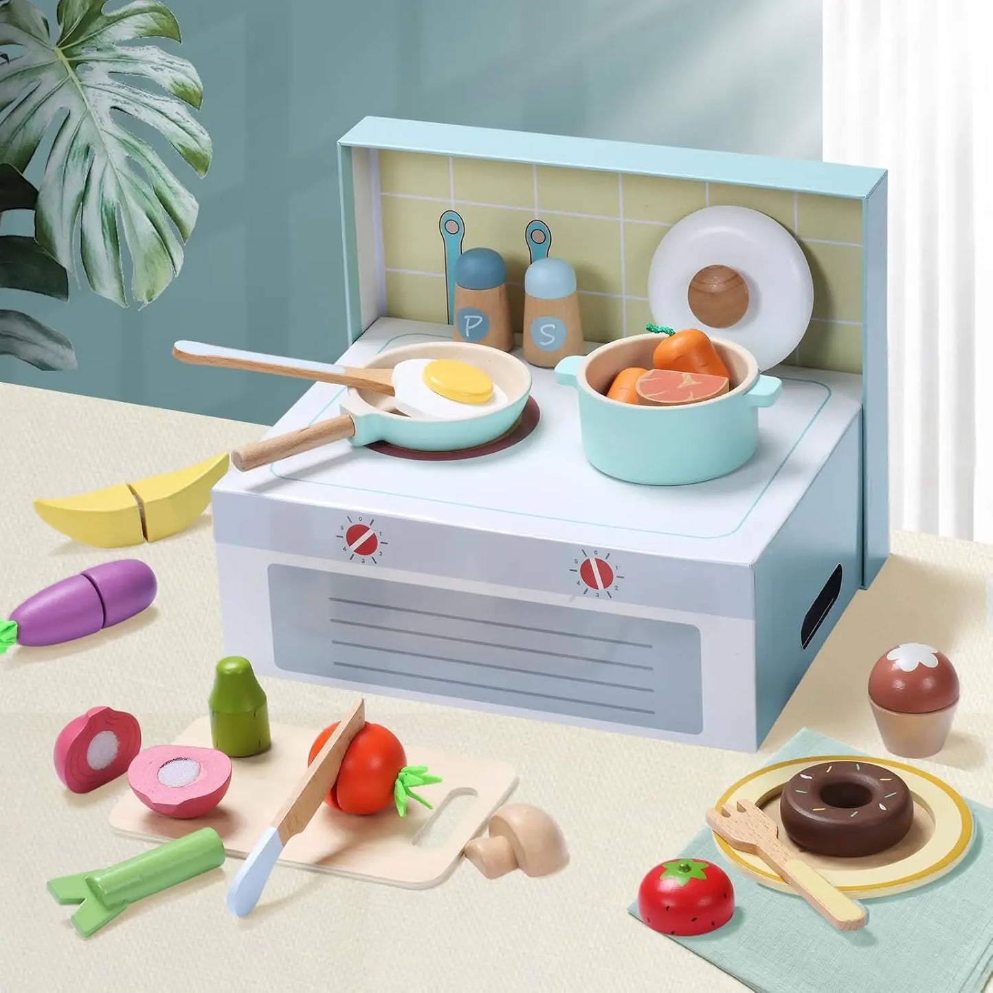 Wooden Play Food Set – 78PCS Kitchen Toy for Kids