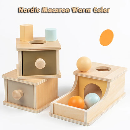 Montessori Wooden Baby Toy – Coin Box, Ball Drum & Shape Sorter | Educational & Sensory Learning Gift