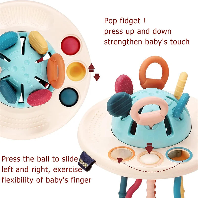 Baby Montessori Pull String Sensory Toys – Teething & Activity Silicone Toys for 6-12 Months