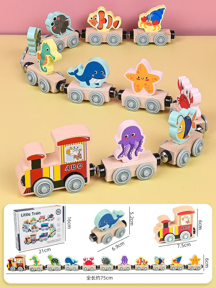 Montessori Magnetic Wooden Train Toy – Early Educational Animal Sorting Learning Set for Kids