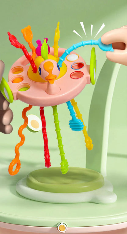 Baby Montessori Pull String Sensory Toys – Teething & Activity Silicone Toys for 6-12 Months
