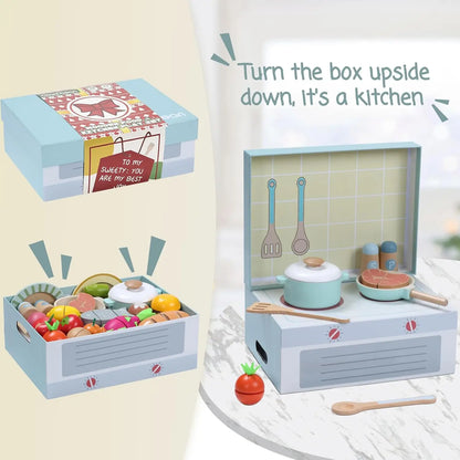 Wooden Play Food Set – 78PCS Kitchen Toy for Kids